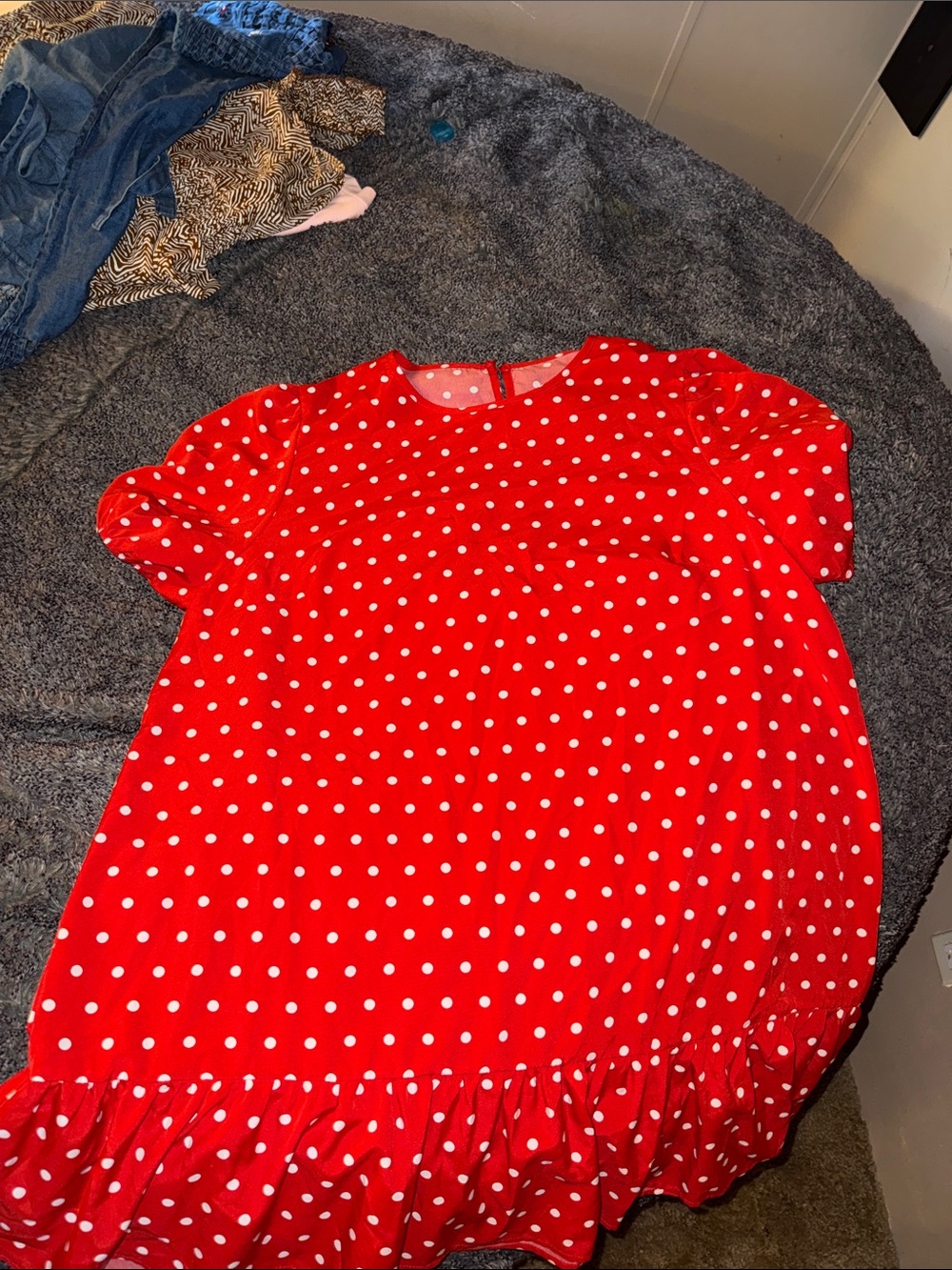 Red Polka Dot Ruffled Hem Dress